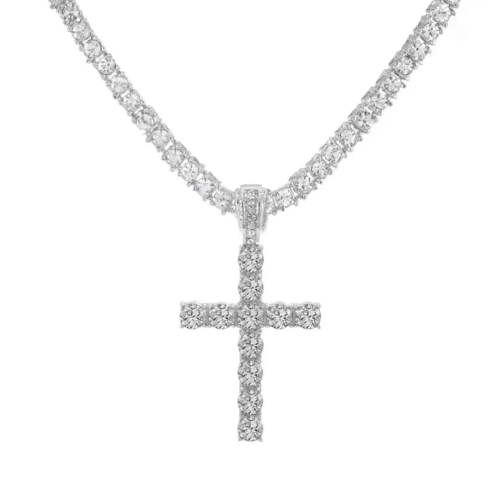 Sparkling Silver Cross Pendant Necklace